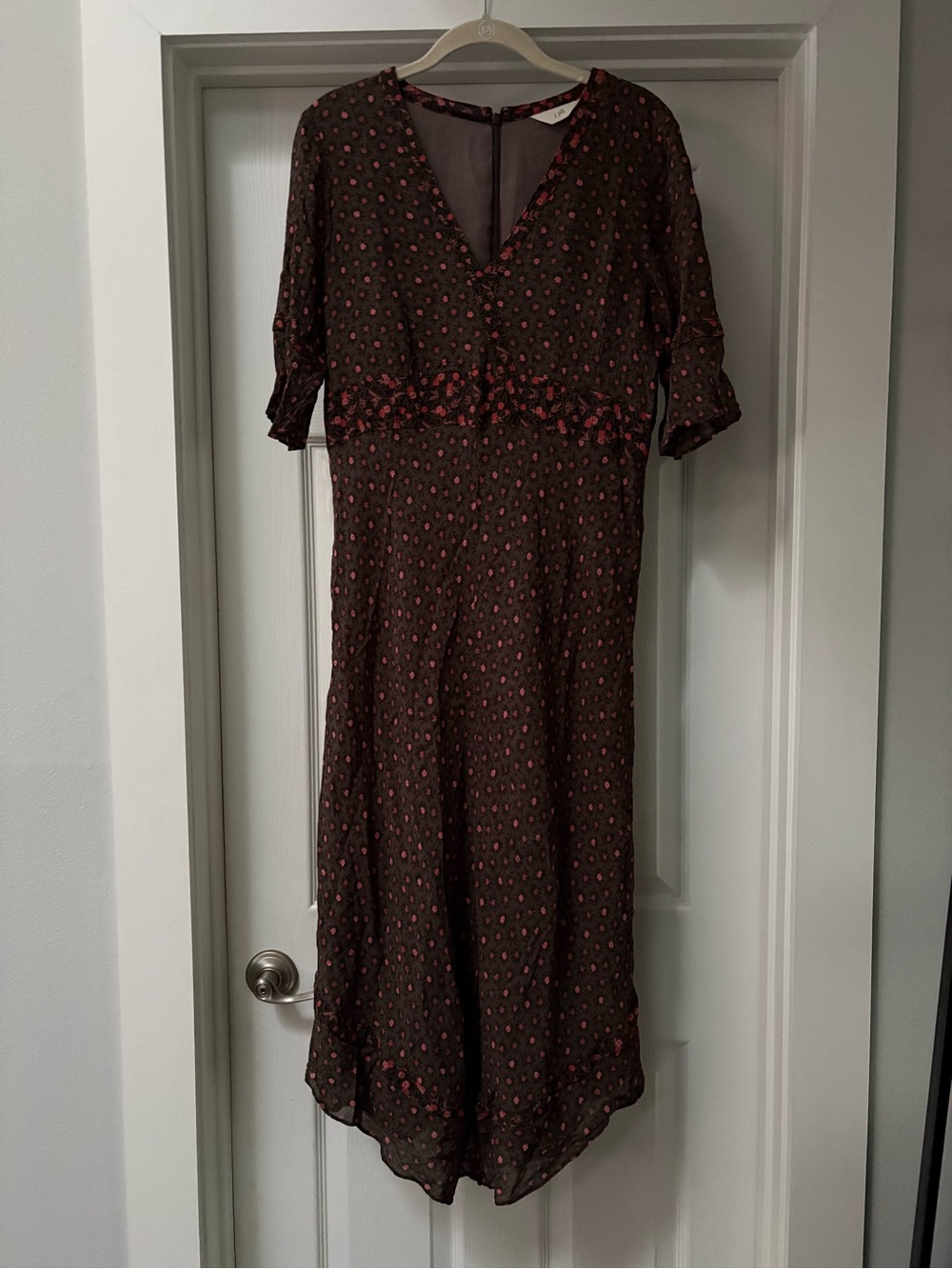 J. Jill Brown Midi Dress with Red Floral Print